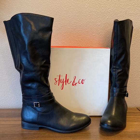 STYLE & CO “Keppur” Black Vegan Leather Tall Knee High Slouchy Riding Boots 6M - Picture 4 of 15